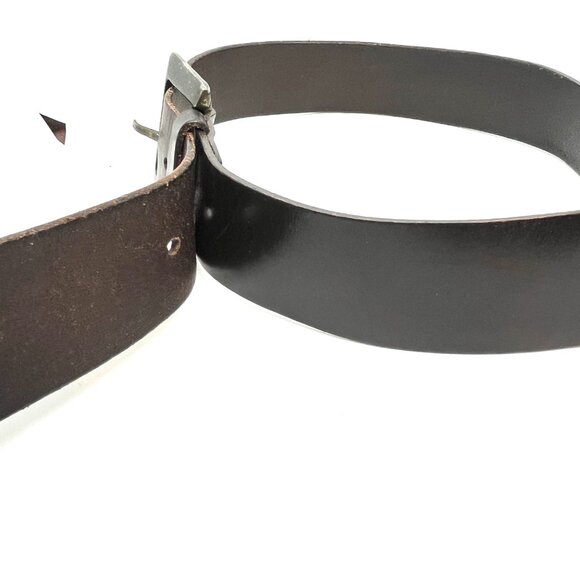 VINTAGE DKNY LEATHER Belt Brown Brass Buckle USA Made Wide Patina Size Small main image 8